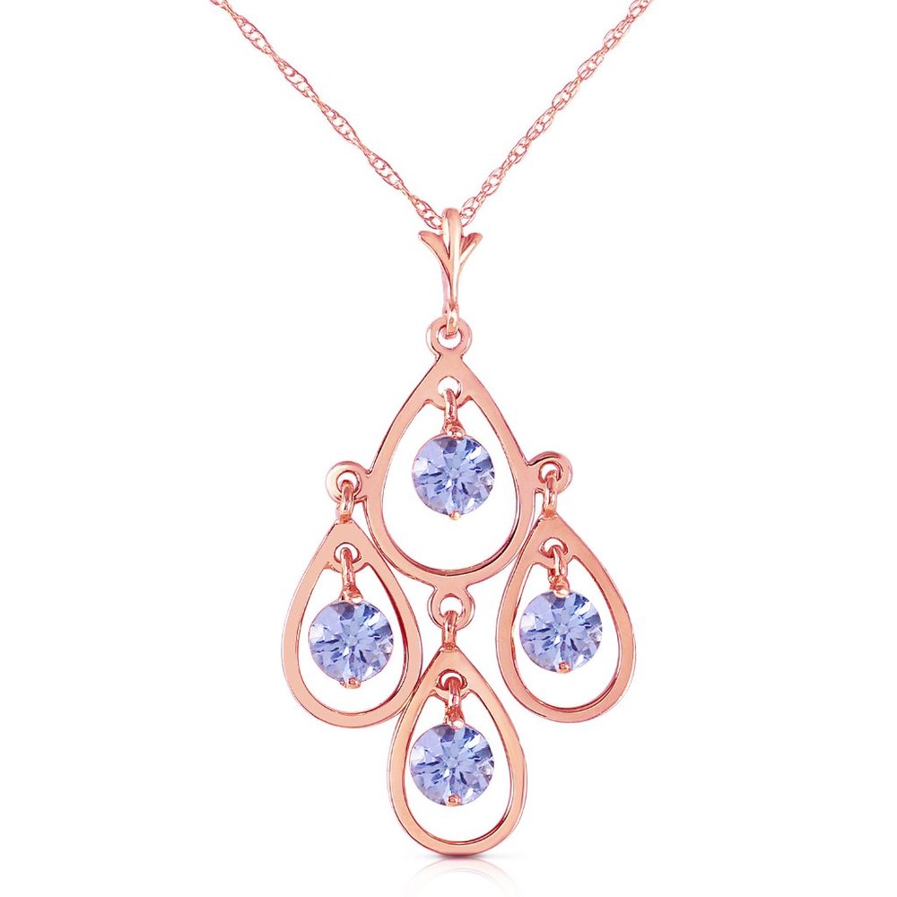 14K. SOLID GOLD NECKLACE WITH NATURAL TANZANITES - Picture 1 of 7